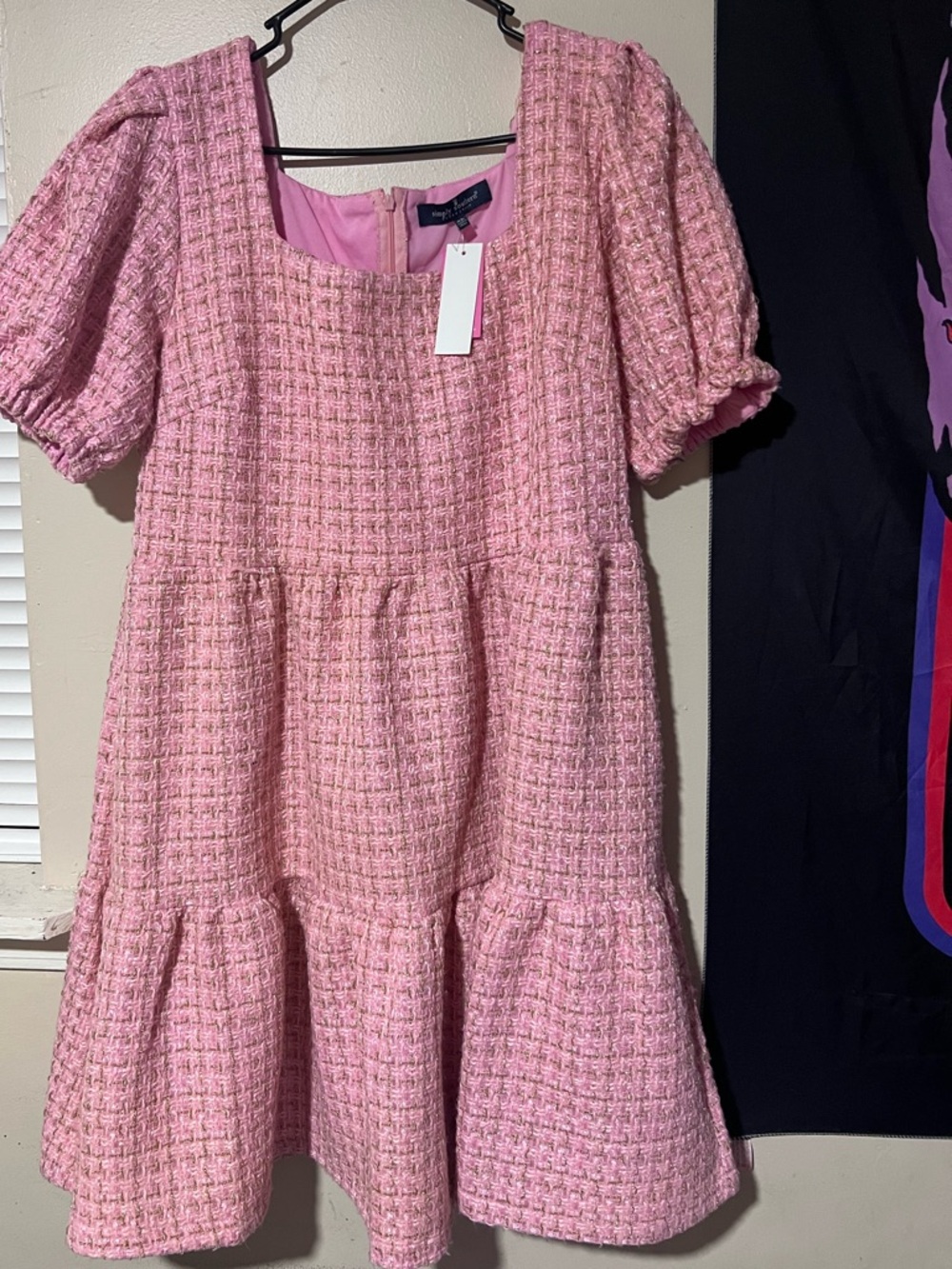 Simply Southern Pink Tweed Tiered Square-Neck Dress